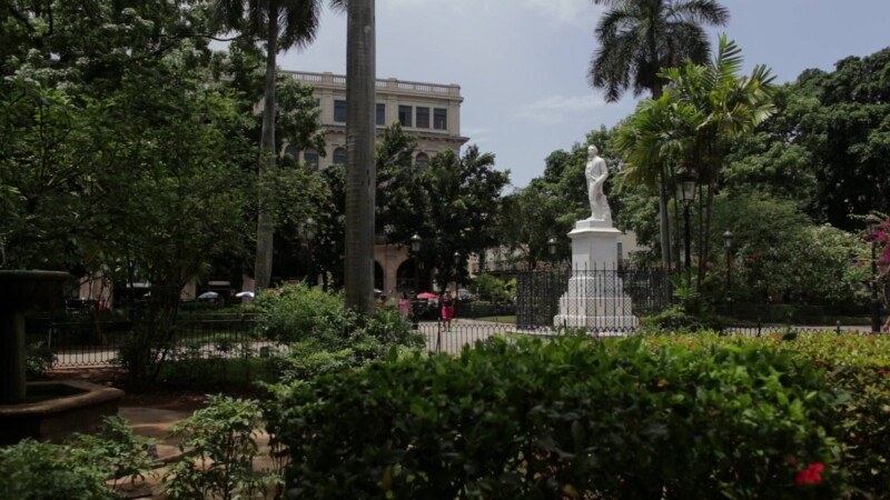 Park in the Plaza de Armas, Havana — Stock Video Footage of Cuba: Sculpture in the park at the Plaza de Armas, in the old city of Havana. — Cuba, havana, Hab...