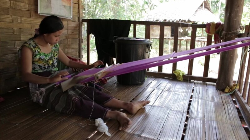 Woman in Myanmar Makes Cloth Using a Hand Loom