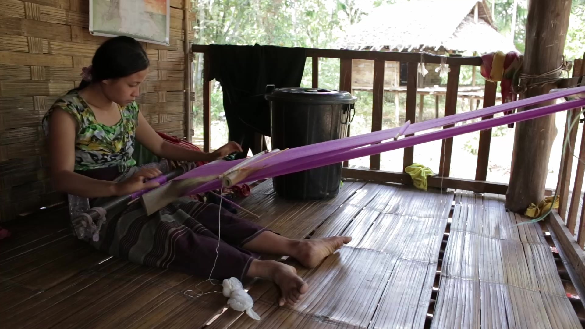 Woman in Myanmar Makes Cloth Using a Hand Loom