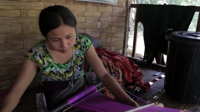 Woman in Myanmar Makes Cloth Using a Hand Loom
