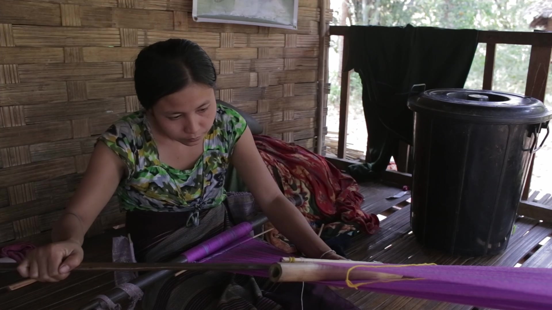 Woman in Myanmar Makes Cloth Using a Hand Loom
