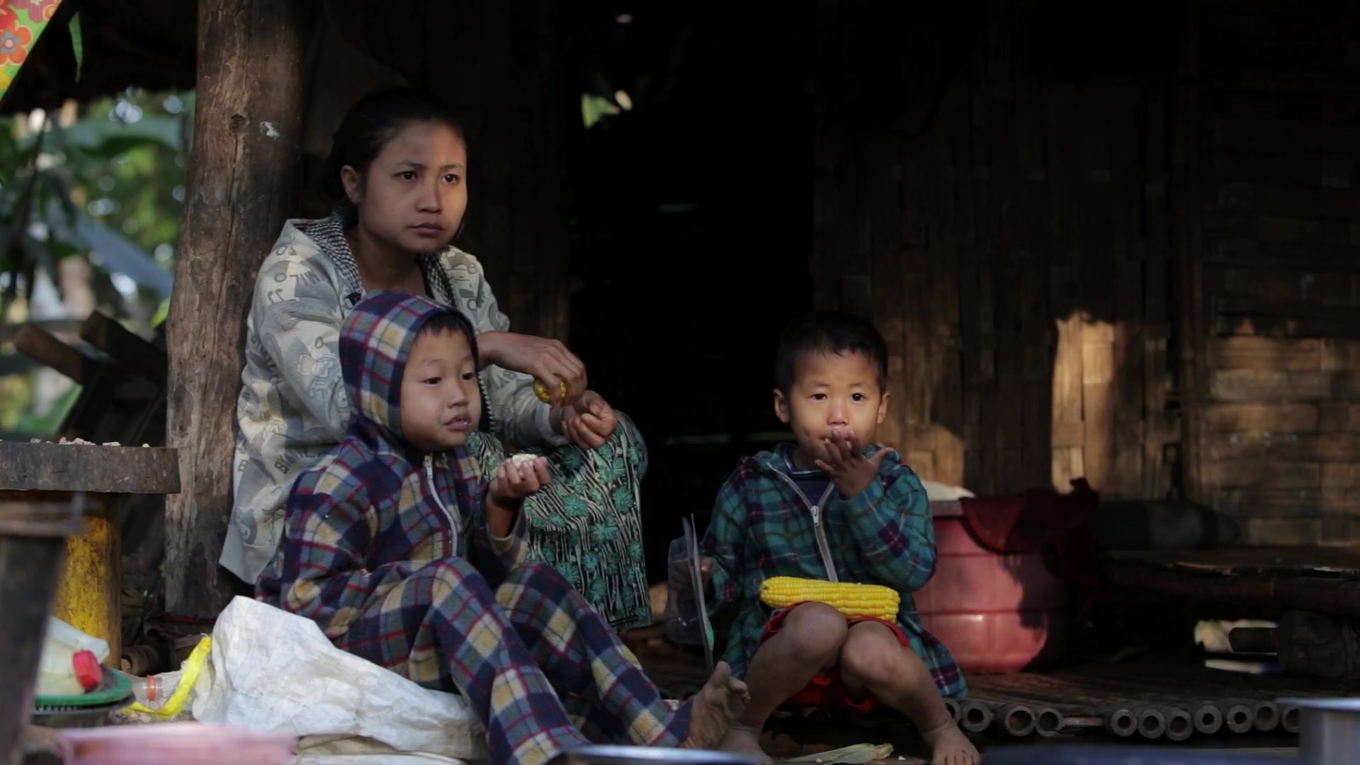 Family in Myanmar eating Breakfast.