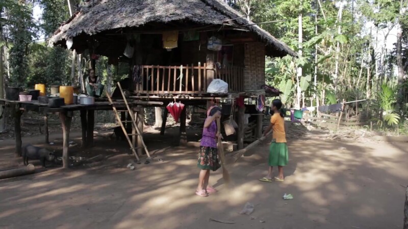 Girls Sweep the Yard