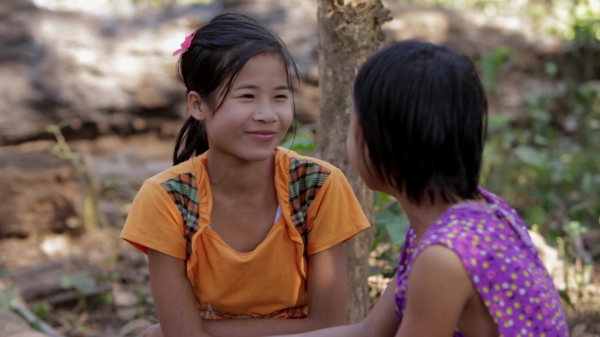 Girlfriends Talk Together  in Rural Myanmar