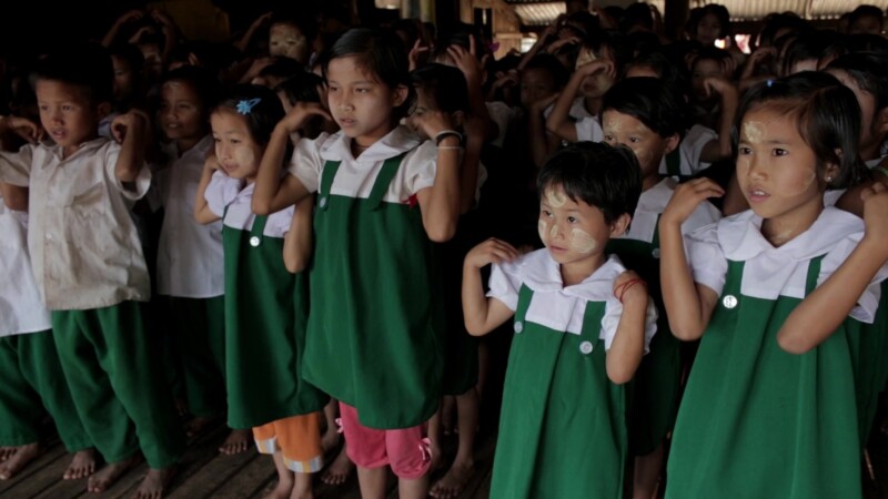 Young Students in Myanmar Sing in Class — Children in the Karen Ethnic group sing "Head and Sholders" in their School in Myanamr. — Burma, Child, C...