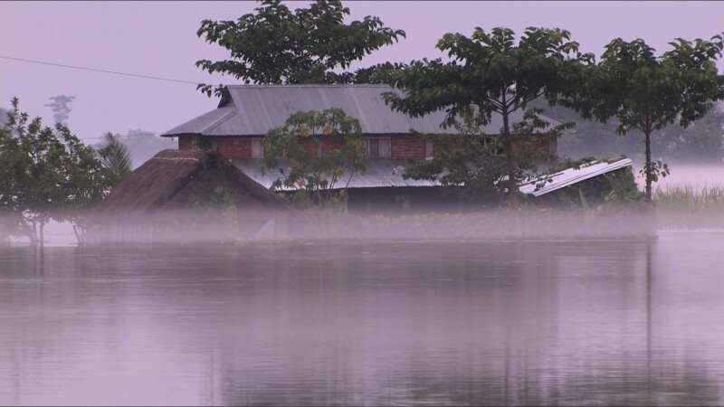 House in Nepal Flooded — House under water by flood waters in Nepal. — Nepal, IDP, Internally Displaced