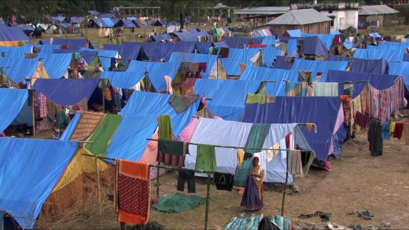 Emergency Shelters at an IDP Camp — Victims of floods take temporary shelter at an IDP camp in NepalKeywords: Nepal, IDP, Internally Displaced