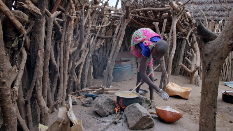 Cooking over a Three Stone Fire in Africa — Africa, South Sudan, Rural, Remote, Pastoralists