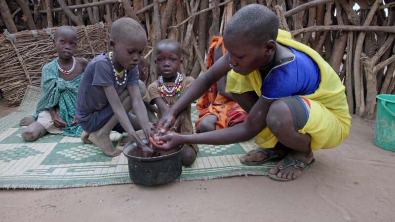 Washing Up — Children in an ADRA program have learned the importance of washing hands before eating. — Africa, South Sudan, Rural, Remote, Pastoralists