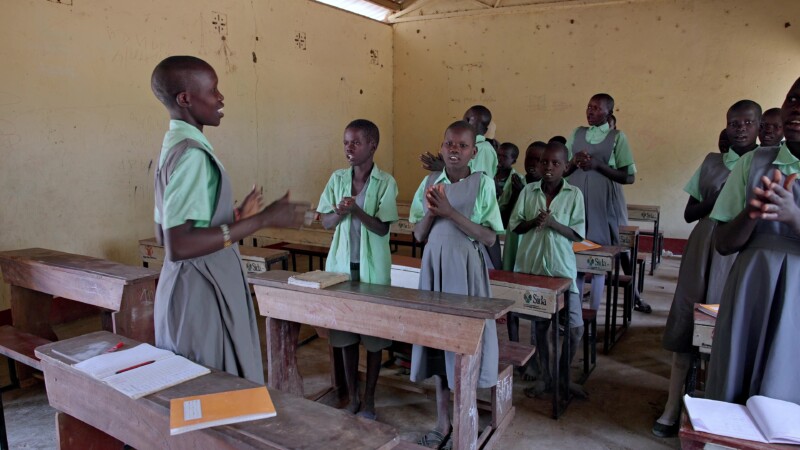 Singing In School in Africa — Students in South Sudan sig about how happy they are to attend school and learn. — Africa, South Sudan, Rural, Remote, Pastoral...