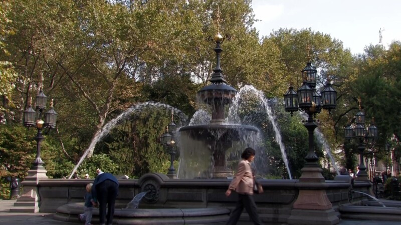 New York City Hall Park — FountainKeywords: Stock Footage, USA, United States, New York City, New England