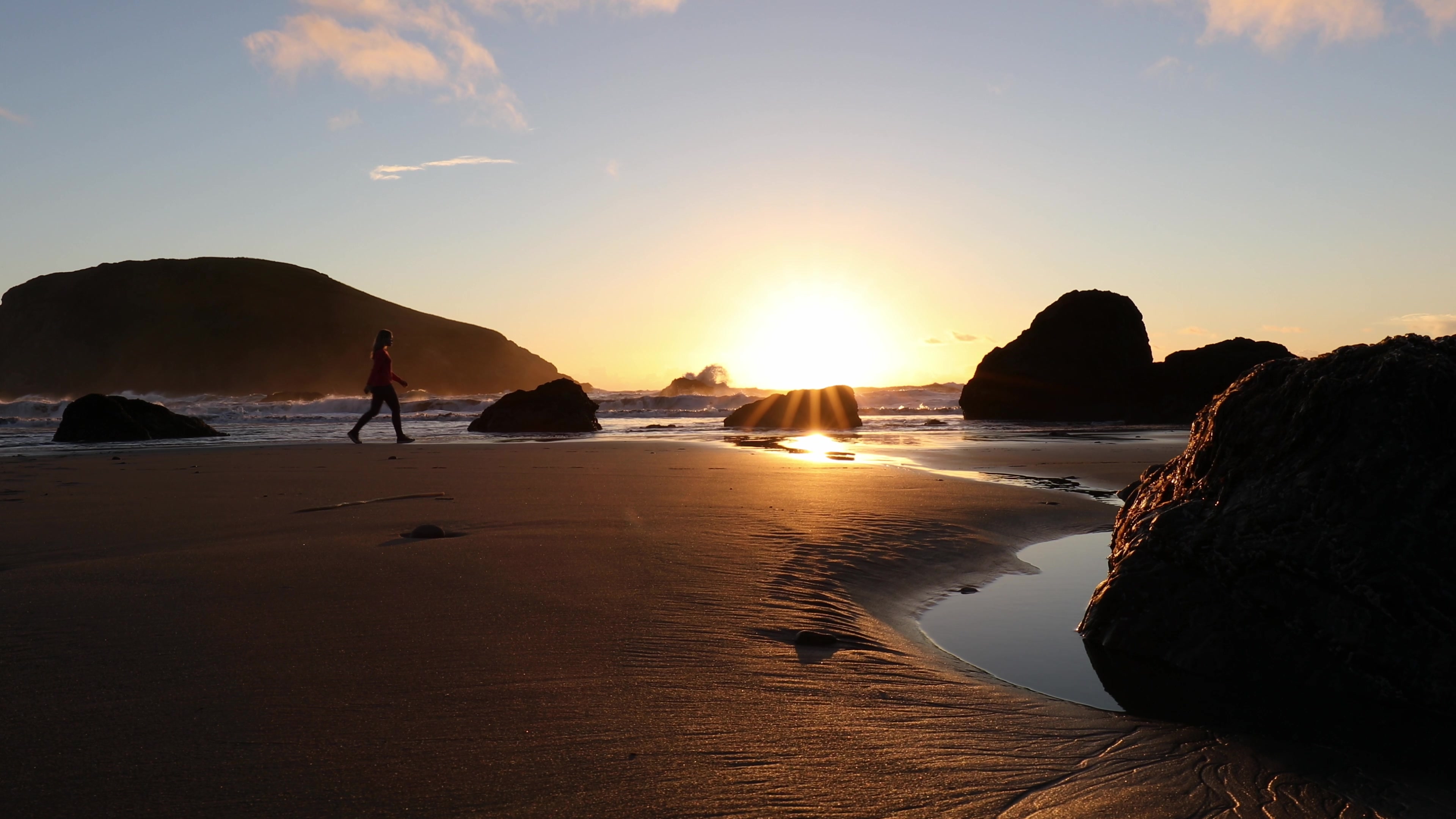 Walking on the Beach at Sunset