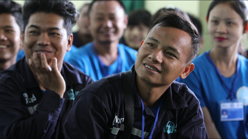 Morning Assembly — Students gather in the main hall of a trade school built and run by ADRA to help young, out of school youth develop life and income skills...