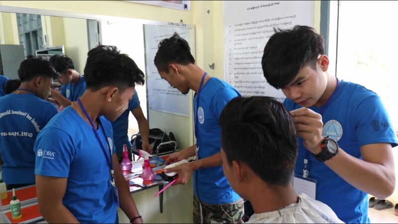 Barber Training — Young men in Myanmar learn how to cut hair to become barbers in their home village. — Myanmar, Burma, Burmese, Karen, men