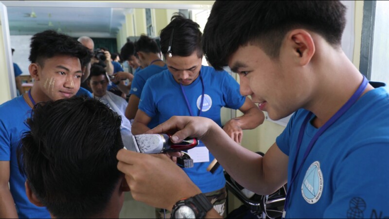 Barber Training — Young men in Myanmar learn how to cut hair to become barbers in their home village. — Myanmar, Burma, Burmese, Karen, men
