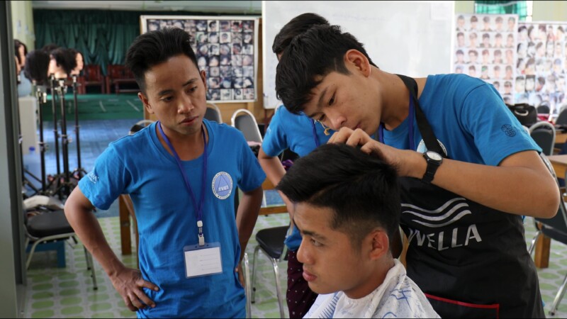 Barber Training — Young men in Myanmar learn how to cut hair to become barbers in their home village. — Myanmar, Burma, Burmese, Karen, men