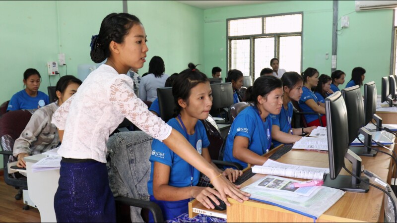 Learning Computer Skills — At a trade school in Myanmar, run by ADRA, young people learn computer skills to prepare them to become office workers. — Myanmar,...