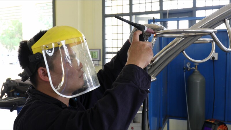 Learning How to Weld — At a trade school in Myanmar, students learn the skill of welding to prepare them with an livelihood skill. — Myanmar, Burma, Burmese,...