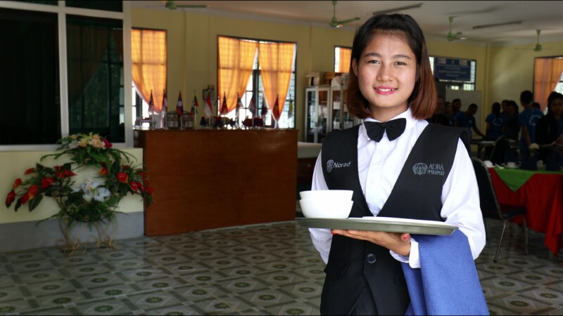 Learning Hospitality Business — Young girl learns how to work at a hotel in Myanmar by attending classes at a Trade School. — Myanmar, Burma, Burmese, Karen,...