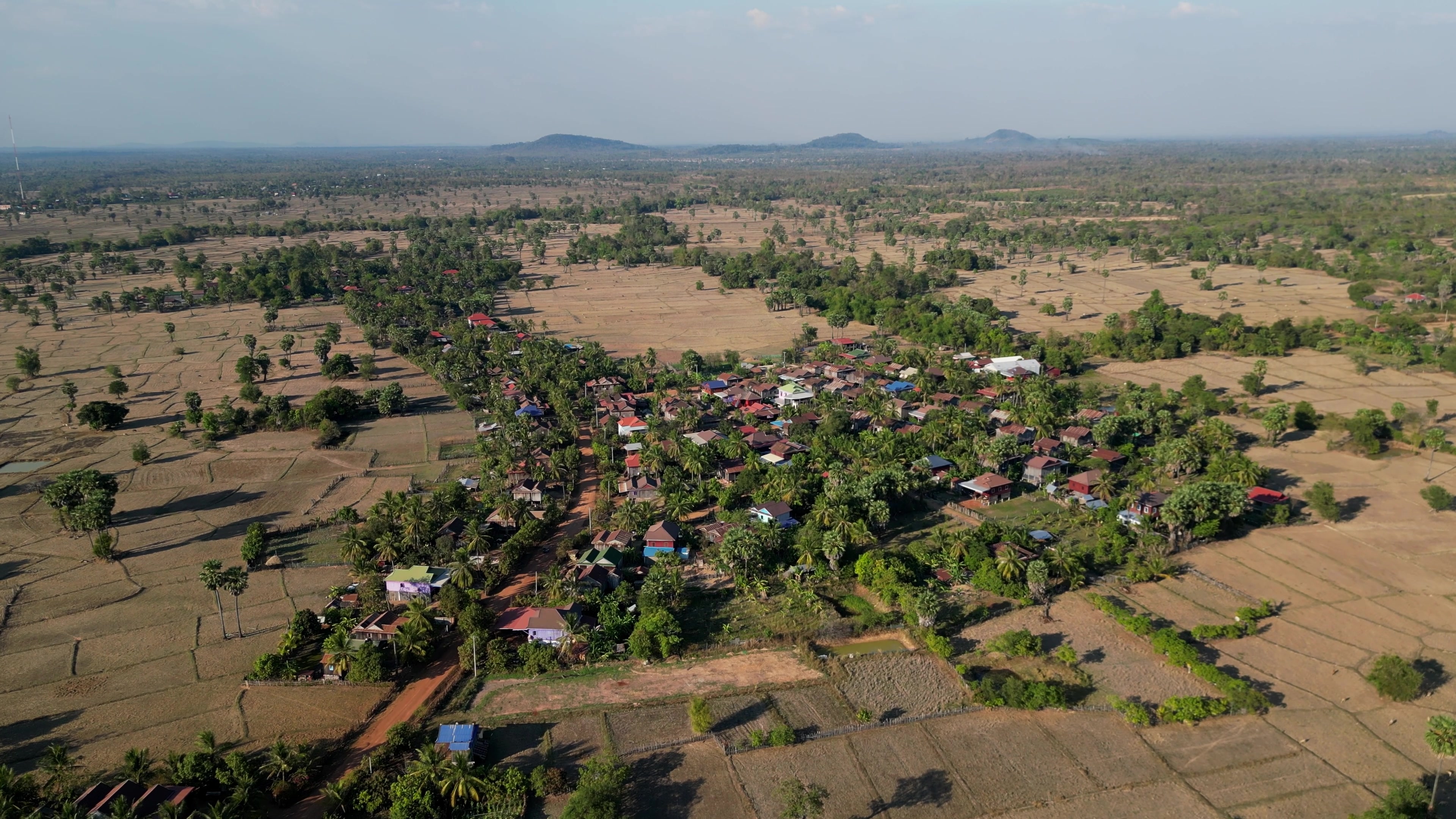 Flyover of a town in Northeren Cambodia