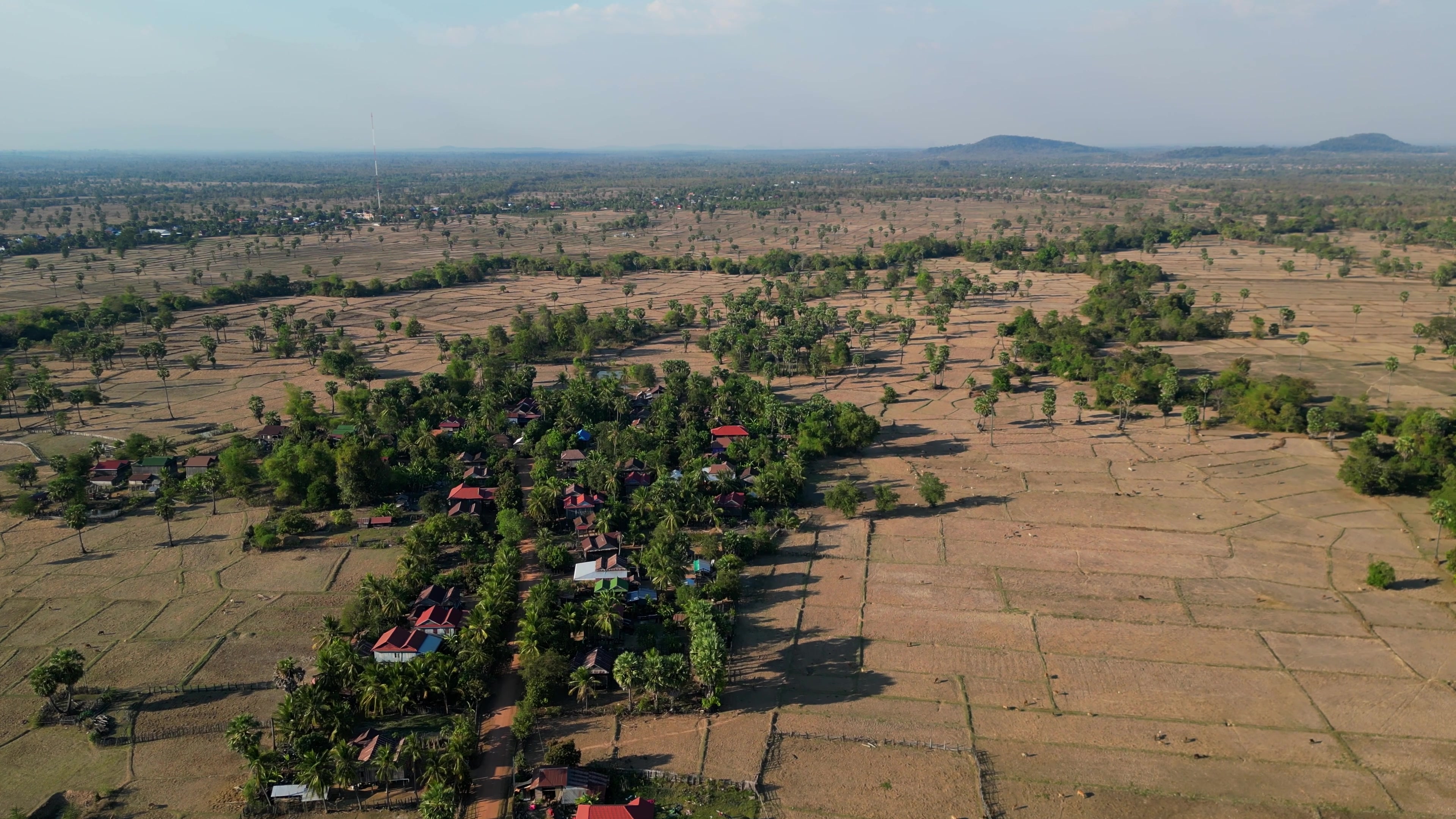 Flyover of a town in Northeren Cambodia
