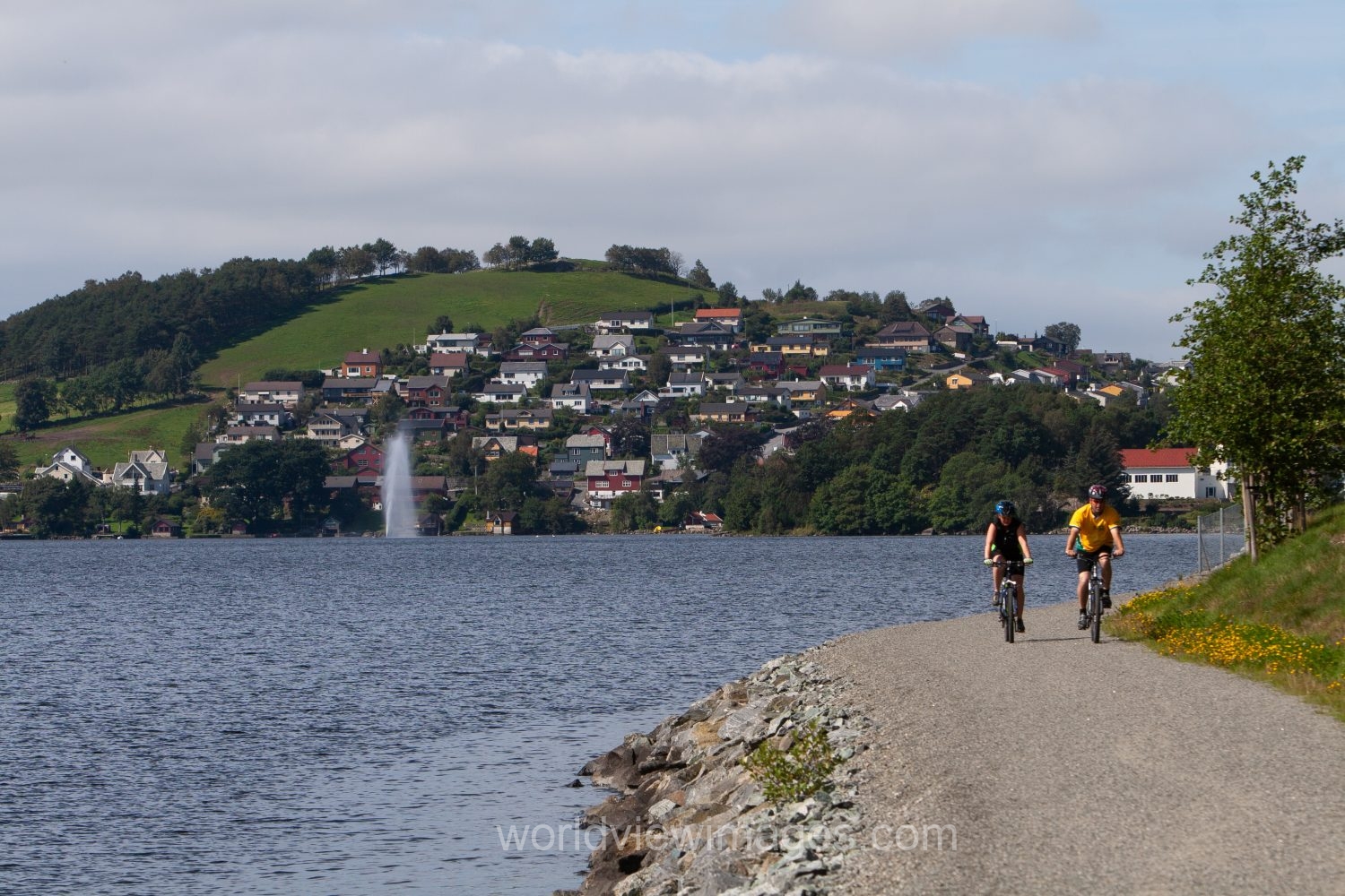 Bike trails near a scenic town in Norway