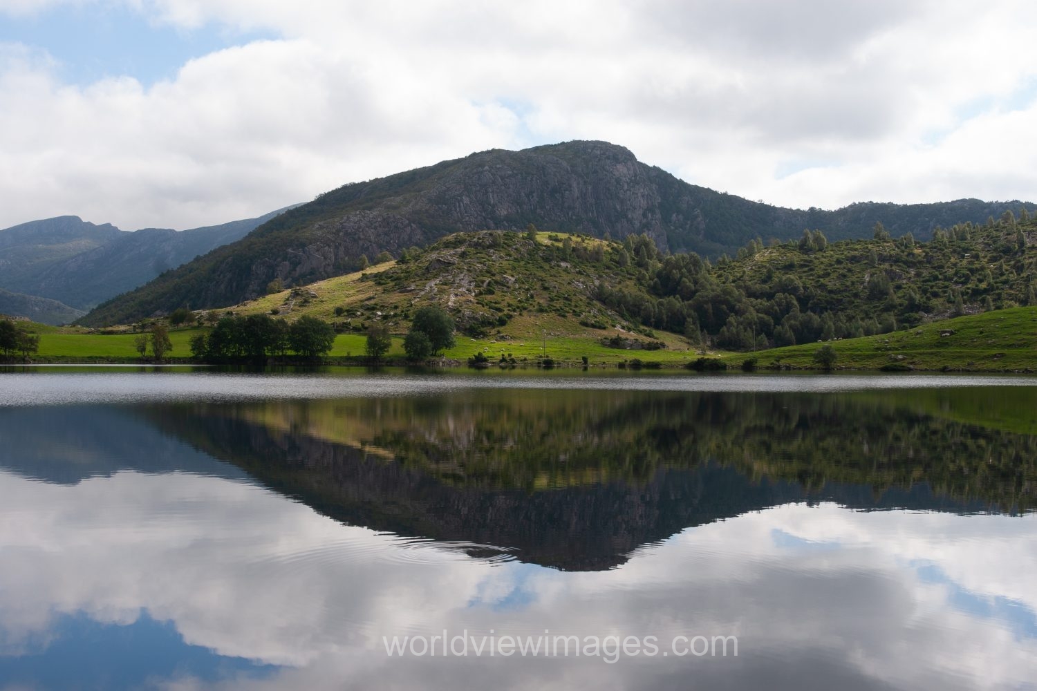 Scenic mountain Lake on the hike to Pulpit Rock in Norway