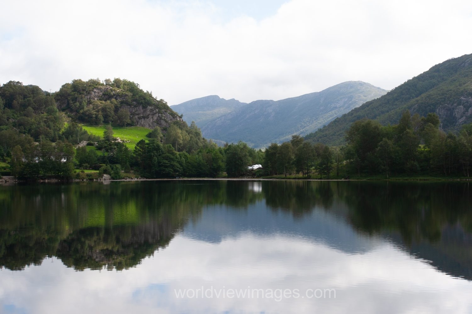 Scenic mountain Lake on the hike to Pulpit Rock in Norway