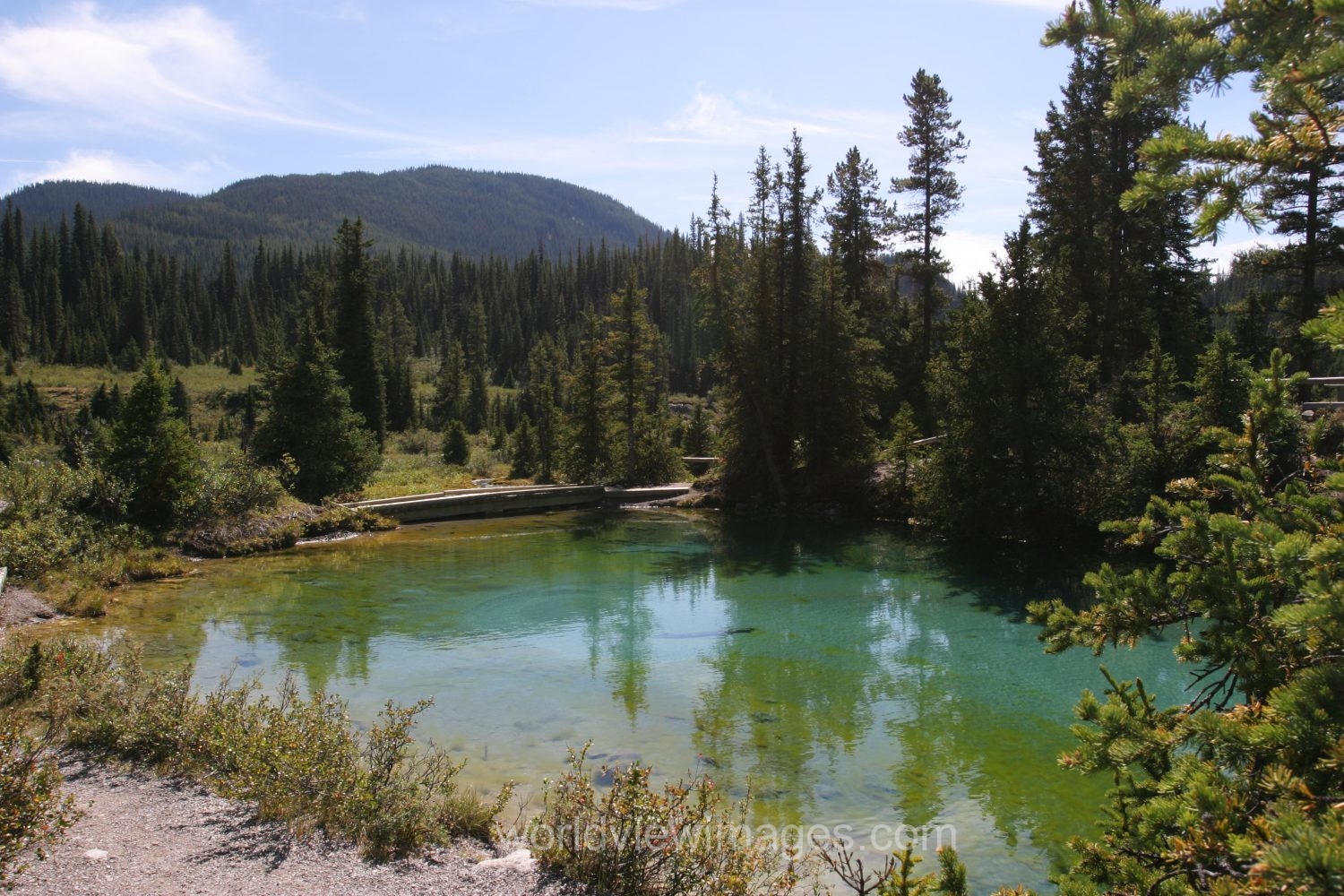 Stock Images of Lakes: Mountain Springs create colorful pond high up in the mountains in Banff National Park, in Alberta Canada